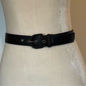 Black Leather Belt with braided buckle